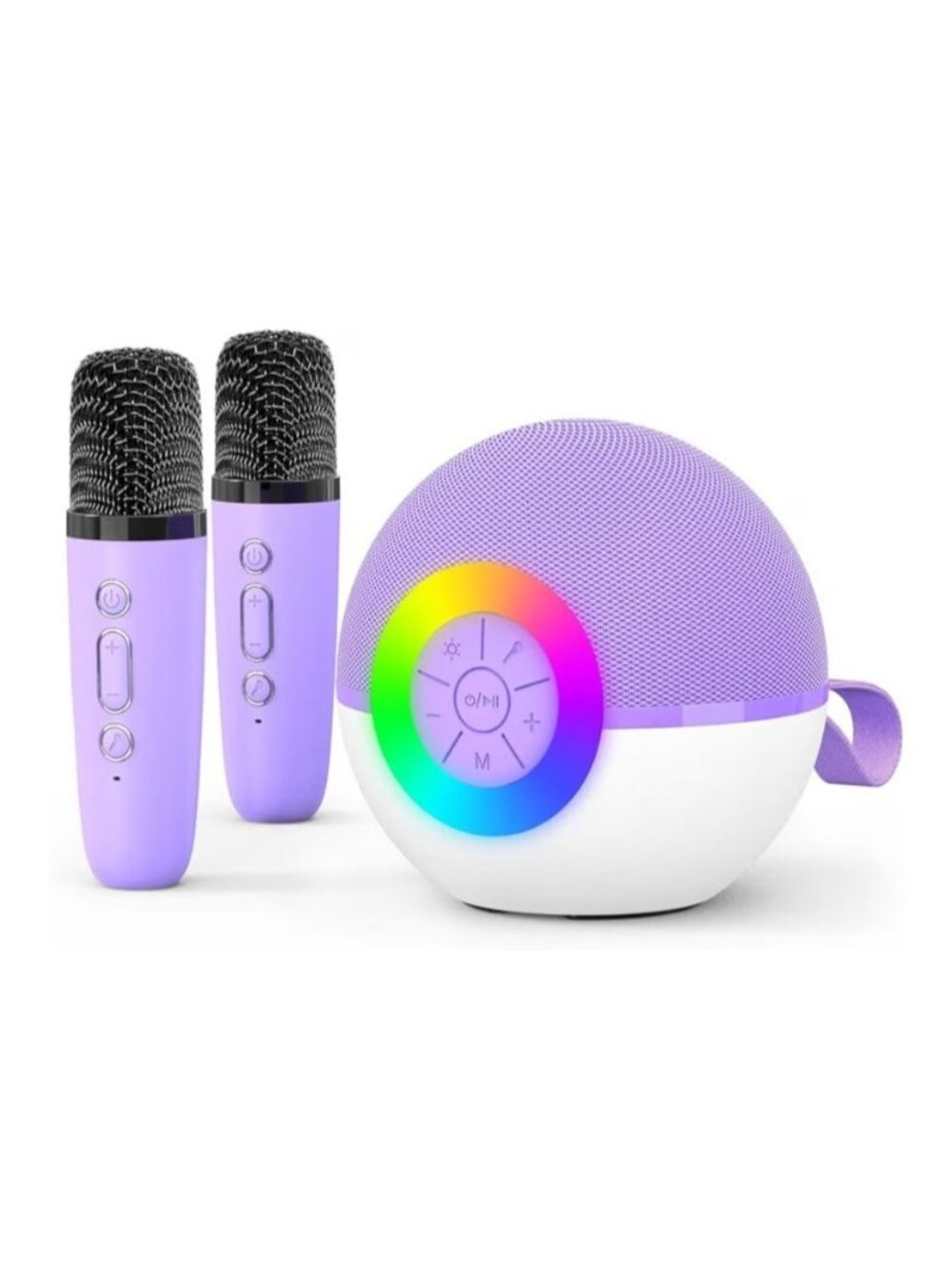 Colorful Karaoke Machine for Kids Wireless Mics Bluetooth Speaker LED Purple